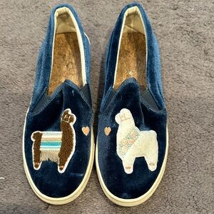 Soludos Velvet Llama Flats in Navy and Cream